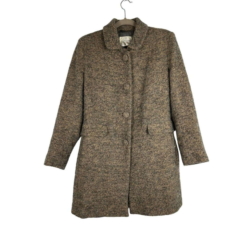 Hartford Women's Wool Blend Coat Size 3 Mid-Length Brown Tweed Button Up VTG
